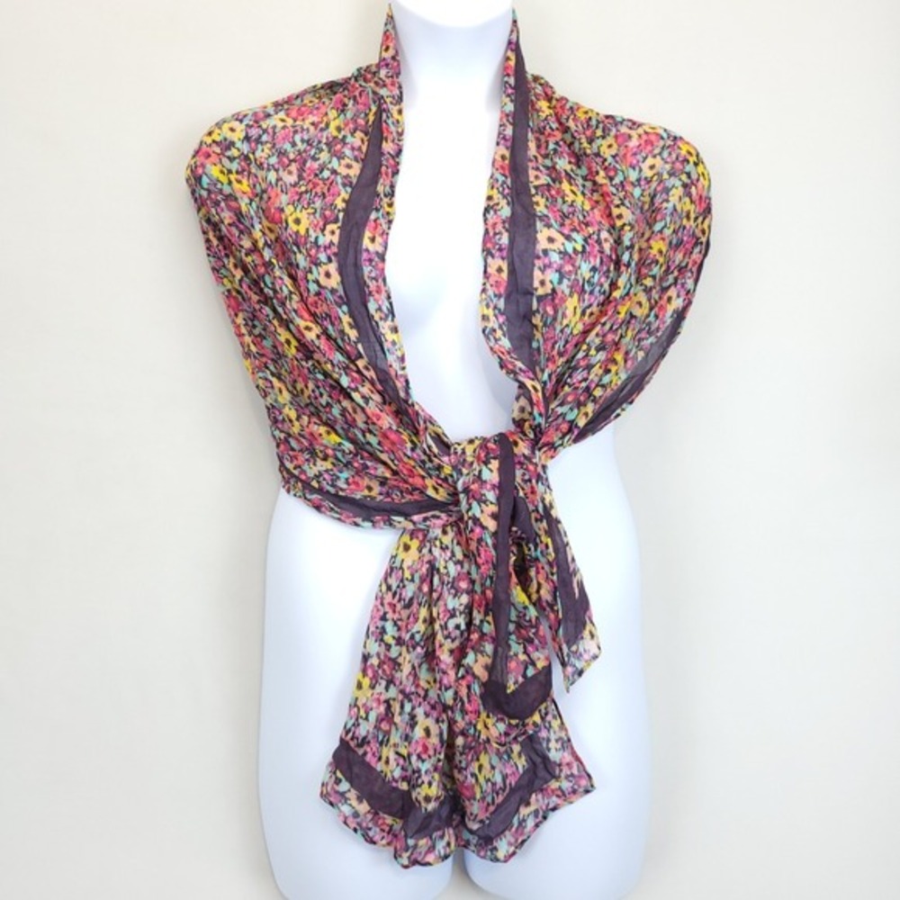 Rebecca Minkoff Floral Scarf Wrap Shawl Boho Pink Purple 75X 24 Cottage Prairie